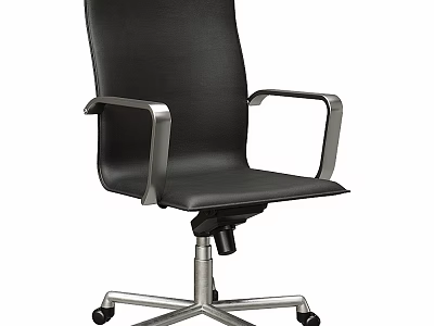 Modern Black Leather Office Chair with Silver Armrests and Metal Base on Wheels 3d model