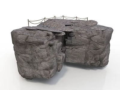 3D Cracked Rock Structure With Large Crack And Railing On Top 3d model