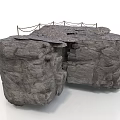 3D Cracked Rock Structure With Large Crack And Railing On Top