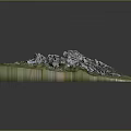 Detailed 3D Terrain Model With Green Vegetation And Stone Structures