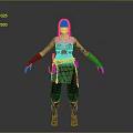 Pink Haired Female Character With Tattoos And Mythical Creature In Fantasy Outfit