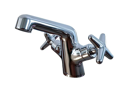Chrome Finish Double Handle Cross Design Modern Sleek Faucet For Home Use 3d model