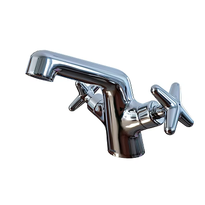 Chrome Finish Double Handle Cross Design Modern Sleek Faucet For Home Use 3d model