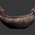 Traditional Red Ceramic Basin With Carved Dragon Handles And Intricate Patterns