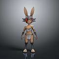 Rabbit Eared Warrior Character In Armored Outfit With Gray Fur And Red Eyes