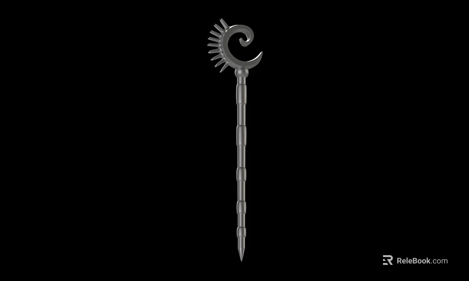 Ornate Spiral Topped Weapon Featuring Sunburst Decoration And Long Spiked Shaft 3d model 
