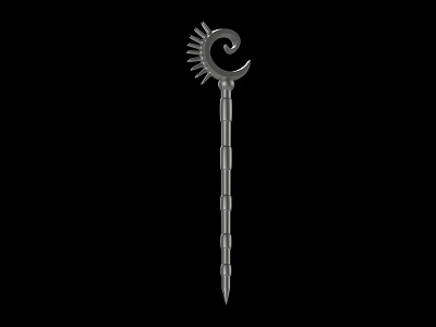 Ornate Spiral Topped Weapon Featuring Sunburst Decoration And Long Spiked Shaft 3d model