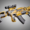 Yellow Tactical Assault Rifle with Scope Magazine and Ergonomic Grip Modern Military Weapon Design