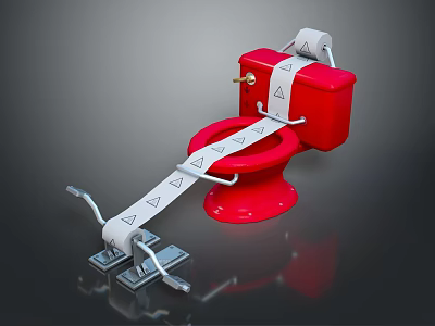 Red Toilet With Toilet Paper Roll And Foot Pedal Strap With Arrows 3d model