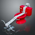 Red Toilet With Toilet Paper Roll And Foot Pedal Strap With Arrows