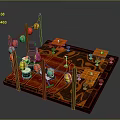 Chinese Style Courtyard Scenery With Red Lanterns Wooden Tables And Decorative Carpet