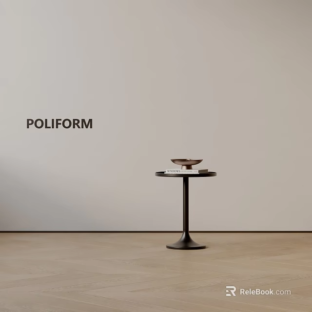 POLIFORM Modern Black Side Table With Round Top And Tray Design 3d model