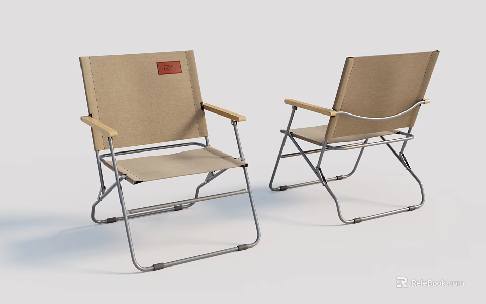 Modern Folding Leisure Chairs With Beige Fabric Seat And Metal Frame Armrests Red Label 3d model 