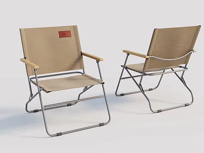Modern Folding Leisure Chairs With Beige Fabric Seat And Metal Frame Armrests Red Label 3d model