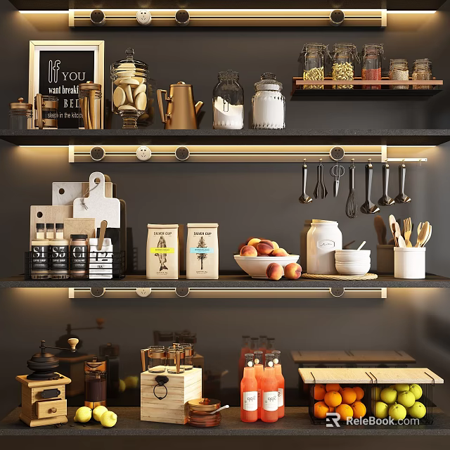 Well Organized Kitchen Storage With Utensils And Containers 3d model 