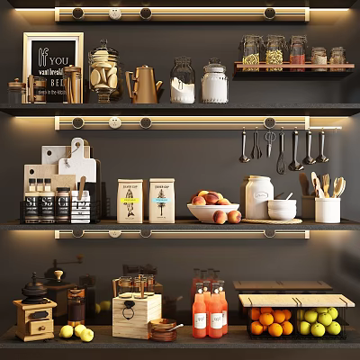 Well Organized Kitchen Storage With Utensils And Containers 3d model