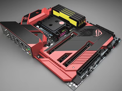 High Performance ASUS ROG Gaming Motherboard Red Black with CPU Socket Heatsink PCIe RAM Slots 3d model