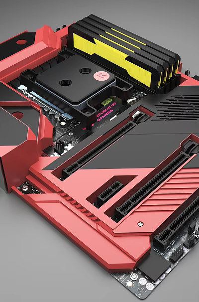 High Performance ASUS ROG Gaming Motherboard Red Black with CPU Socket Heatsink PCIe RAM Slots 3d model