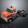 Rusty Red Vintage Truck Cab Chassis with Red Roof Emergency Light and Exposed Wheels