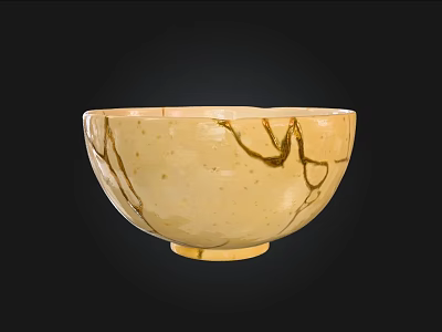 Decorative Handcrafted Cream Colored Ceramic Bowl With Golden Crackle Patterns 3d model