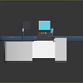 Modern Self Checkout Equipment With Dual Monitors Conveyor Belt Countertop And Keyboard