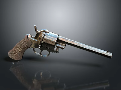 Vintage Revolver With Engraved Wooden Grip And Metal Barrel Old Fashioned Firearm Design 3d model