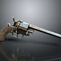 Vintage Revolver With Engraved Wooden Grip And Metal Barrel Old Fashioned Firearm Design