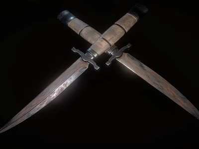 Vintage Crossed Knives With Wooden Handles And Metal Blades On Dark Background 3d model