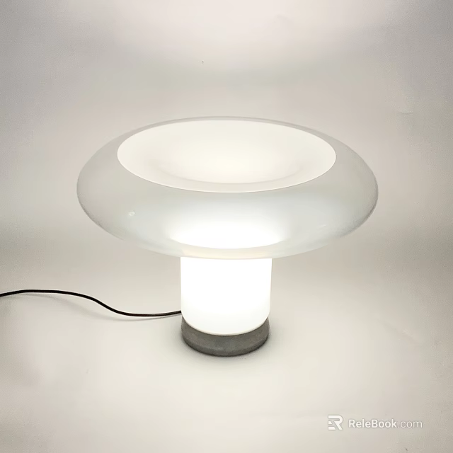 Mushroom Shaped Table Lamp With White Translucent Shade And Gray Base 3d model 