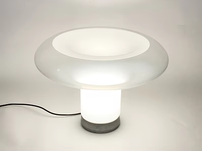 Mushroom Shaped Table Lamp With White Translucent Shade And Gray Base 3d model