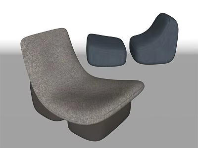 Stylish Gray Upholstered Single Sofa With Navy Blue Ottomans In Modern Living Room 3d model
