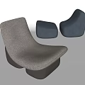 Stylish Gray Upholstered Single Sofa With Navy Blue Ottomans In Modern Living Room