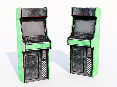 Two Vintage Green Arcade Machines As Entertainment Appliances With Screens And Controls 3d model