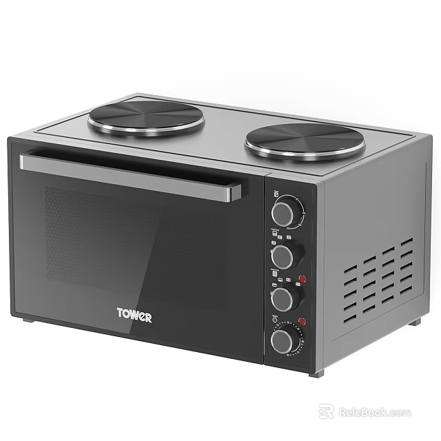 TOWER Black Electric Oven with Top Hot Plates and Knob Controls Modern Kitchen Appliance 3d model 