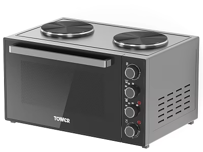 TOWER Black Electric Oven with Top Hot Plates and Knob Controls Modern Kitchen Appliance 3d model