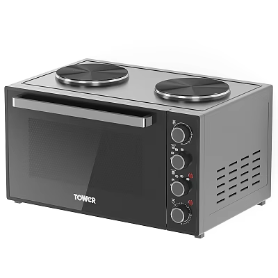 TOWER Black Electric Oven with Top Hot Plates and Knob Controls Modern Kitchen Appliance 3d model