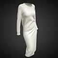 White Long Sleeve Casual Dress With Vertical Stripes Mid Length Design