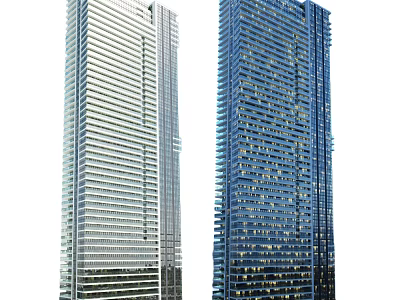 Two Modern High Rise Office Buildings With Glass Exterior And Contemporary Design 3d model