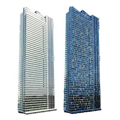 Two Modern High Rise Office Buildings With Glass Exterior And Contemporary Design 3d model