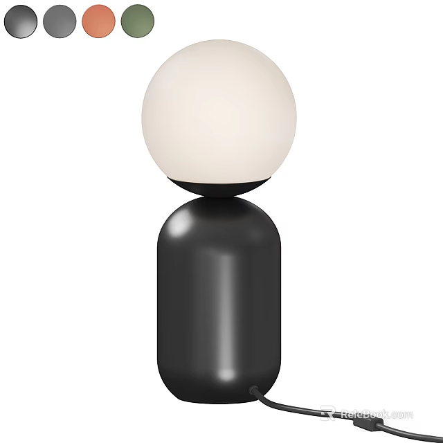 Minimalist Modern Table Lamp With White Spherical Lampshade And Black Cylindrical Base 3d model 
