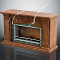 Wooden Fireplace With Glass Door And Burning Logs Classic Design Frame Emanating Smoke