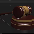 Wooden Courtroom Gavel With Brown Block And Golden Accent Bands
