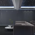 Home Theater Interior With Starry Ceiling Gray Walls Sofa And Recliner Seats