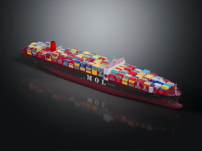 Large Container Ship With Colorful Containers And MOL Logo On Water 3d model