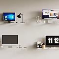 Multiple Computer Monitors Desktop Setup With Lamp Headphones Clock And Office Accessories 3d model