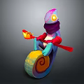 Colorful Cartoon Snail With Glowing Eyes Holding Yellow Lantern And Red Ribbons On Spiral Shell