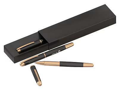 Black and Gold Pen Set with Elegant Gift Box for Writing 3d model