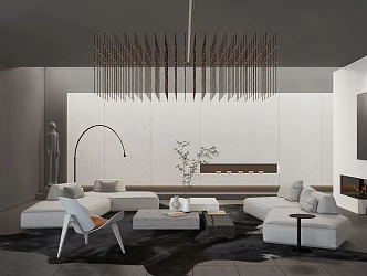 Quiet Living Room High Grey Living Room 3d model