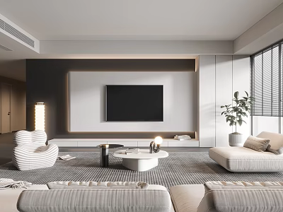 Modern Living Room Interior Design With Sofa TV Wall Coffee Table Decorative Lamp And Plant 3d model