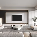 Modern Living Room Interior Design With Sofa TV Wall Coffee Table Decorative Lamp And Plant